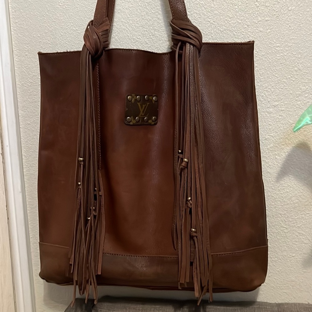 Keep It Gypsy Distressed Brown upcycled LV Leather Tote